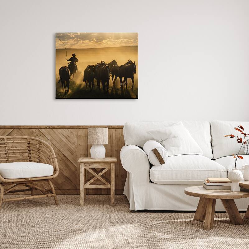 Stupell Cowboy & Horses at Sunset Canvas Wall Art Design by PBurchettePhoto