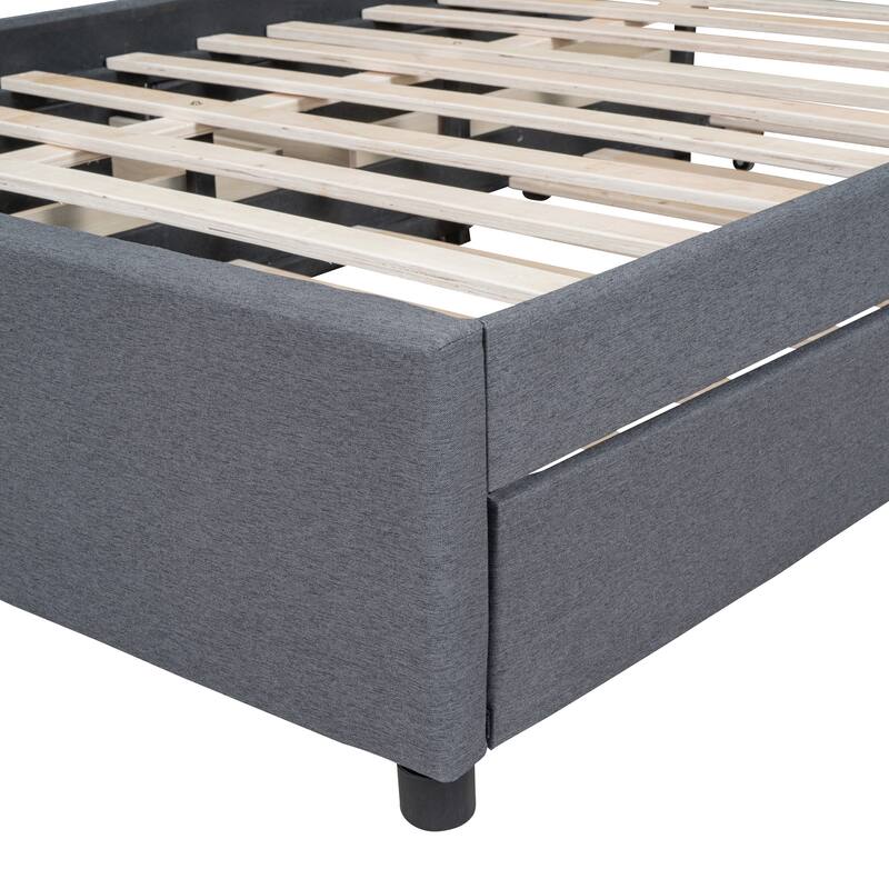 Full Size Upholstered Platform Bed with Drawers and Trundle, Gray