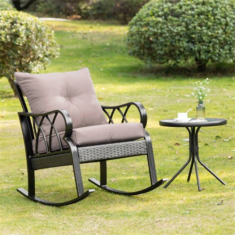 Aluminum Rattan Rocking Chair with Cushions Weather Resistant