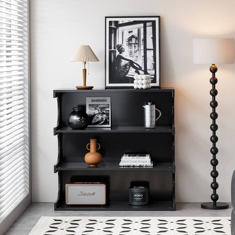 Multifunctional 4-Tier White Book Shelf & Coffee Table, Creative Furniture Floor Bookshelf, Minimalist Organizer Storage Shelves
