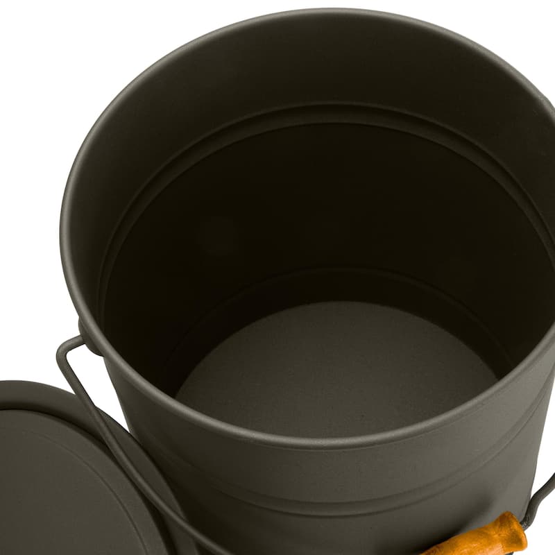 Deluxe Galvanized Ash Bucket with Handle, Lid and Double-Layer Bottom