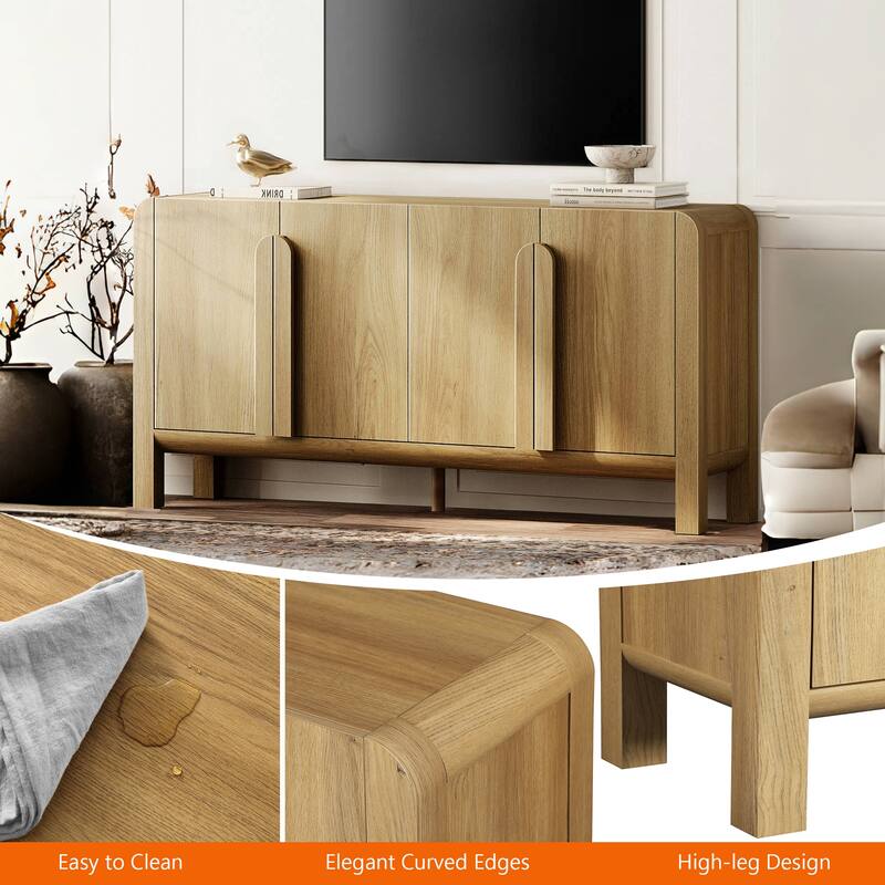 WAMPAT 63" Modern TV Stand With Storage, Entertainment Center With Adjustable Shelves,Wooden TV Console With 4 Doors