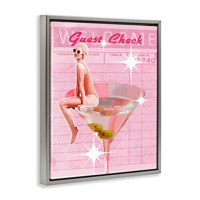 Stupell Retro Restaurant Check Cocktail Framed Floater Canvas Wall Art Design By Lil' Rue