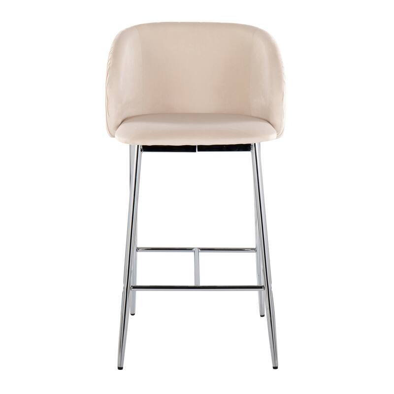 Lumisource Waves Counter Stool in Chrome and Silver Velvet - Set of 2 - 21"Lx19.75"Wx36"H