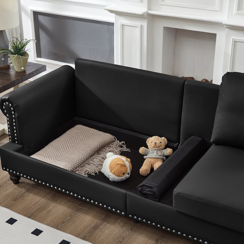 83" Classic Leather Sofa - 3-Seater Genuine-Look Cowhide Couch with Nailhead Trim, Durable Faux Leather Upholstery