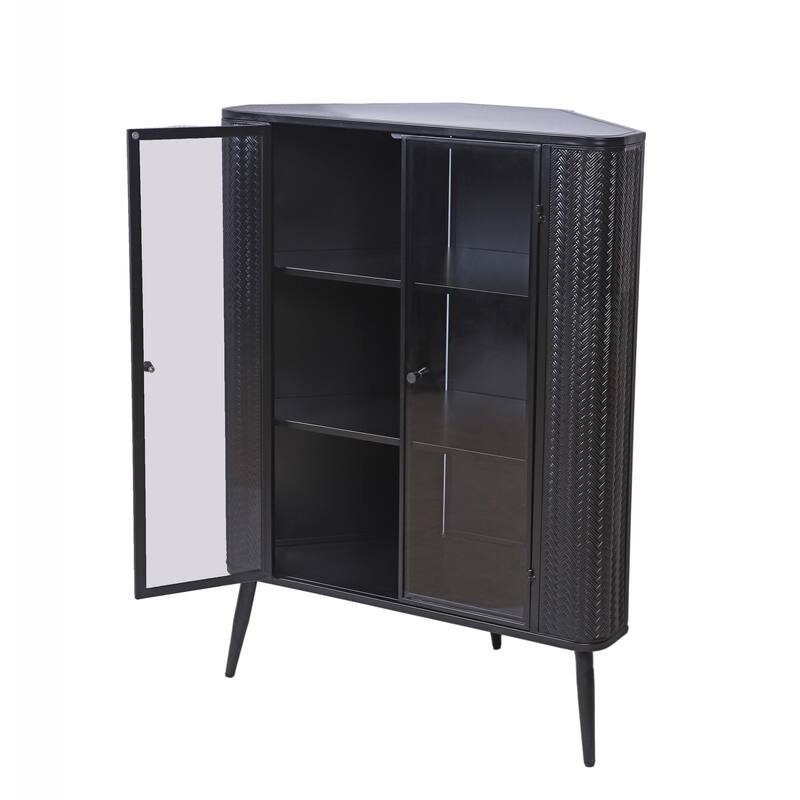 Modern 3-Tier Corner Storage Cabinet with Tempered Glass Doors, Removeable Shelves for Small Spaces