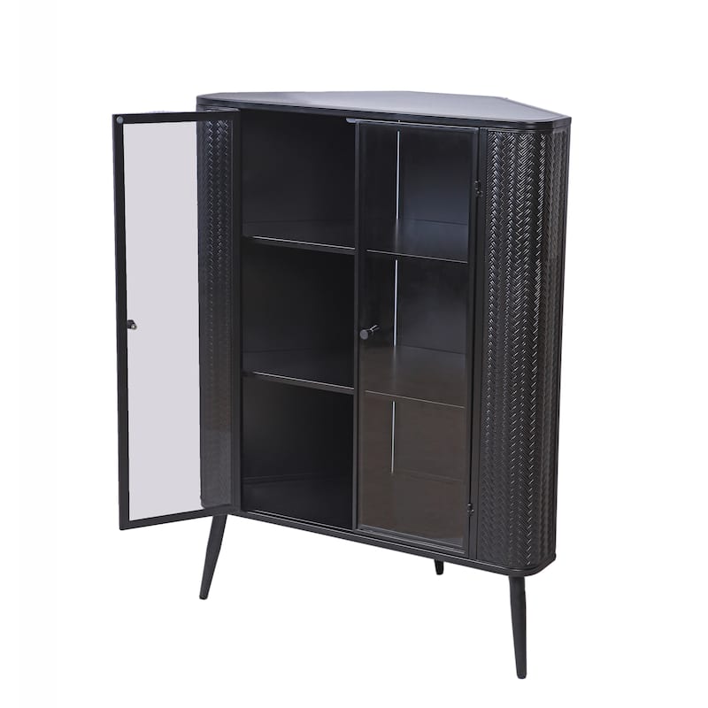 Modern 3-Tier Corner Storage Cabinet with Tempered Glass Doors, Shelves & Metal Frame - Freestanding Space-Saving Organizer