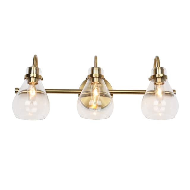 Nalia Modern Brass Gold 3-light Bathroom Vanity Light Dimmable Glass Wall Sconces - L21"x W7.5"x H8.5"