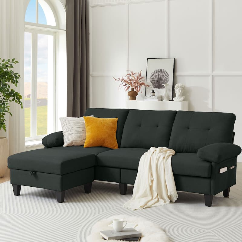 84.45" Wide Sectional Sofa with Ottoman & Side Storage Bags