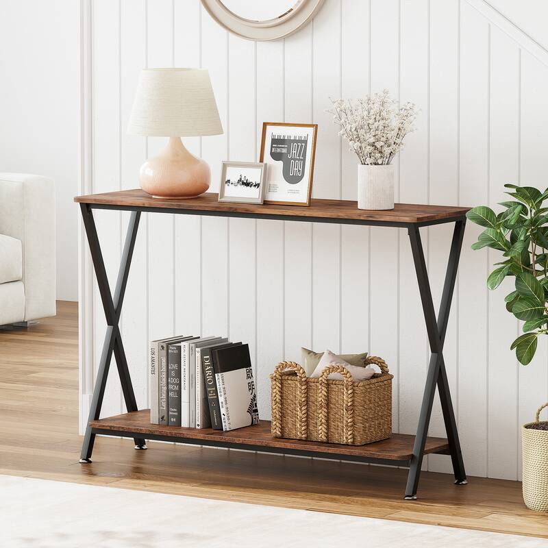 Sofa Tables Narrow Entryway Table with Storage Shelf and Metal Frame