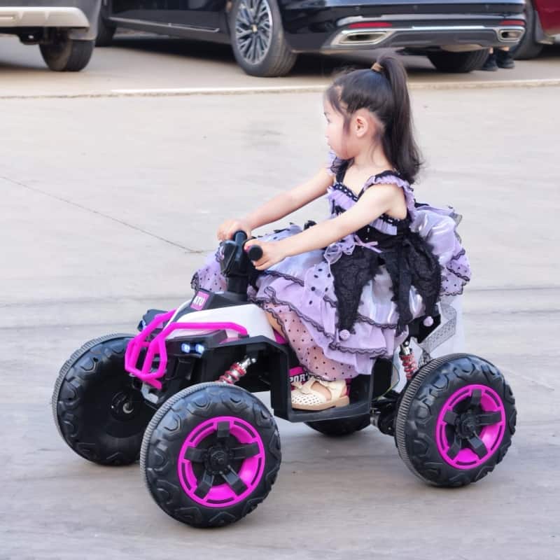 Pink Ride On Toy Car 12V Electric ATV Car, 4 Wheeler Electric Toy Car Off-Road Toy Car with Bluetooth