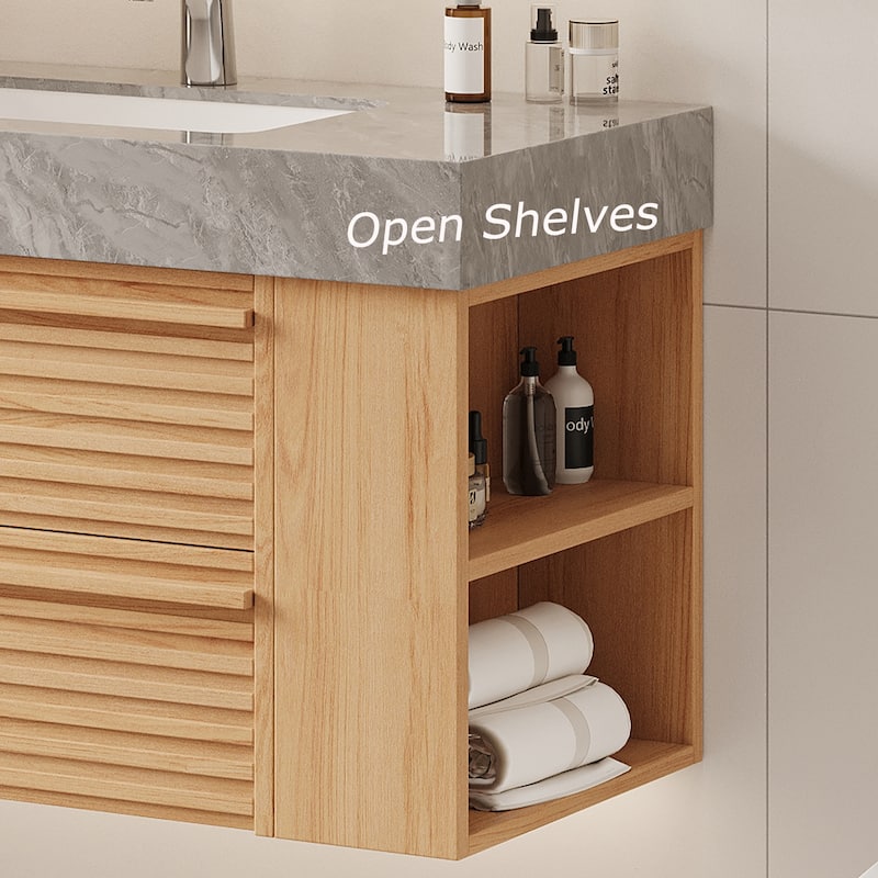 Modern 36" Bathroom Vanities, Sintered Stone Tabletop, Sold wood Cabinets, 2 Drawers& 2 Adjustable Shelves, Not Assembled Need