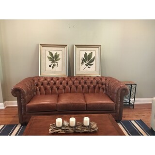 sofa leather chesterfield saddle tufted italian hancock brown distressed grain person