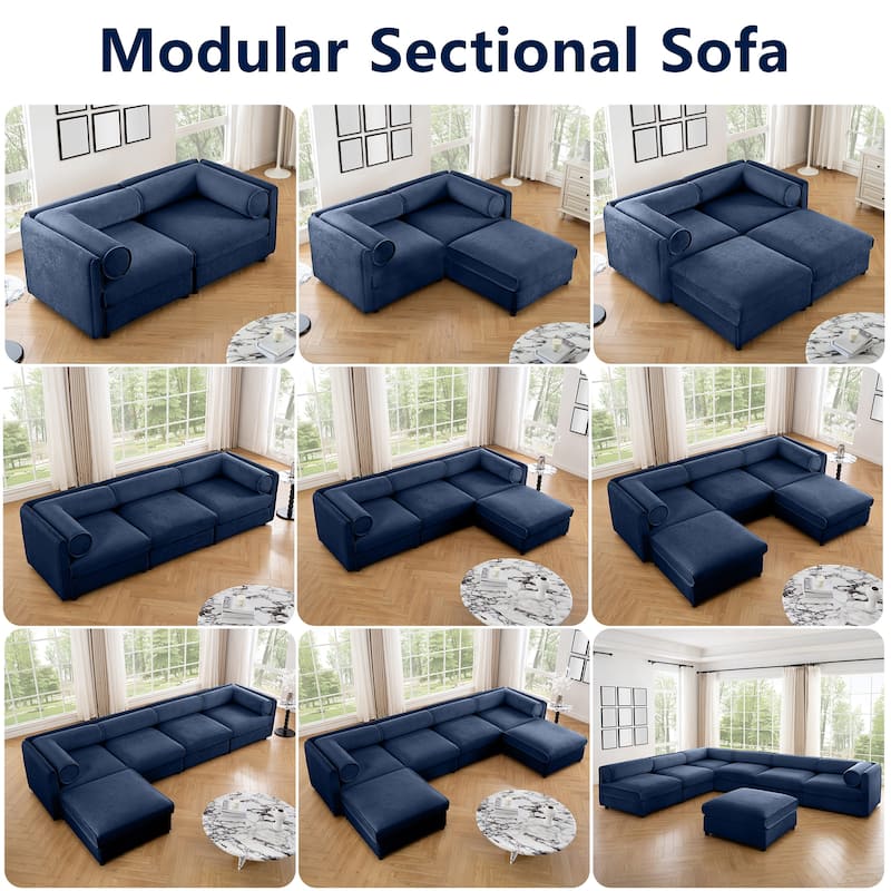 142.5" Oversized Modular Chenille Sectional Sofa with Storage Seat, Modern Upholstered Couch with Cylindrical Backrest, Armrests