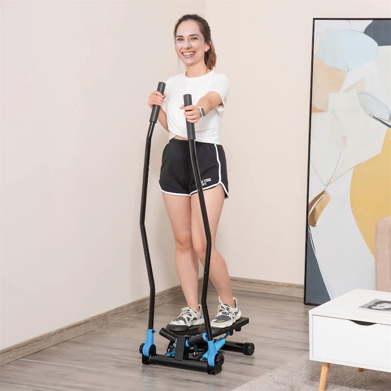 Hydraulic Drive Stair Stepper with Rocking Handlebars LCD Screen Full Body Cardio Workout Home Exercise