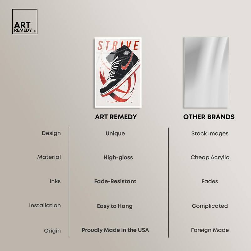 Red Ribbon Sneaker Acrylic by Art Remedy, Ready to Hang