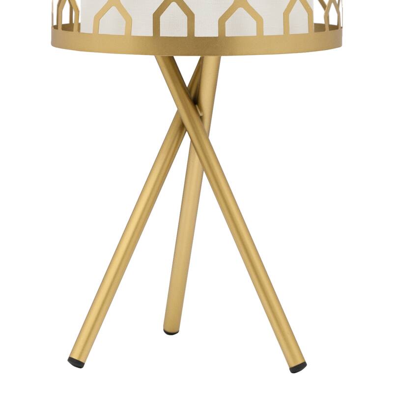 Set of 2 Harper River of Goods Gold Painted Metal Tripod 17.5-Inch Table Lamps with Gold Metal and White Fabric Shades