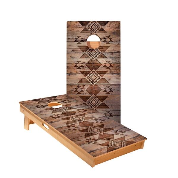 slide 2 of 5, Aztec Wood Cornhole Boards NO Bags - Add Board Lights