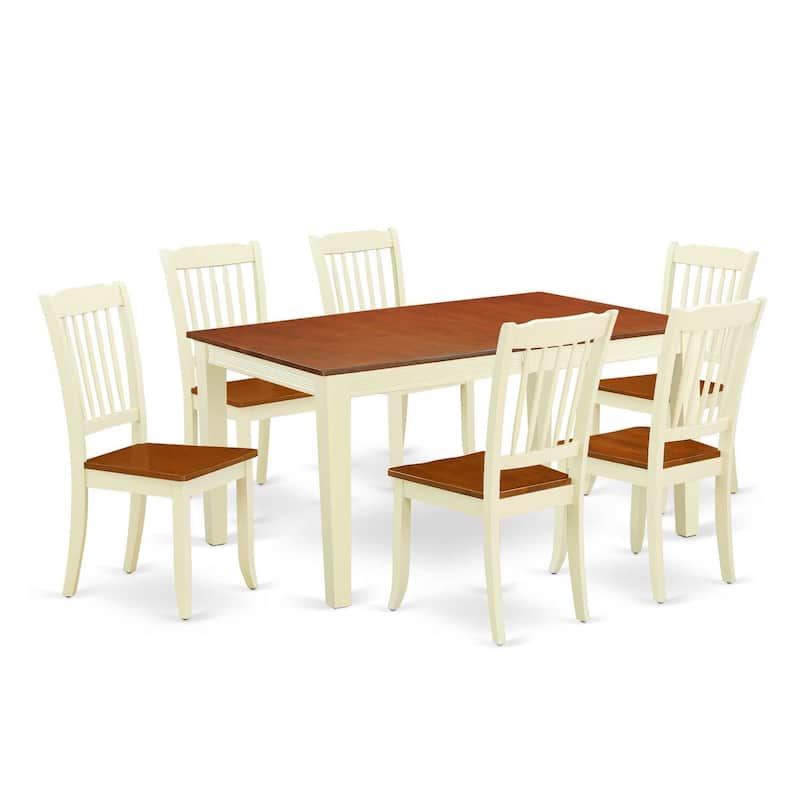 Rectangular Dining Table Set - 7Pc Table & Chair Set - 54/66 Inch Table with Leaf - Modern Farmhouse Design