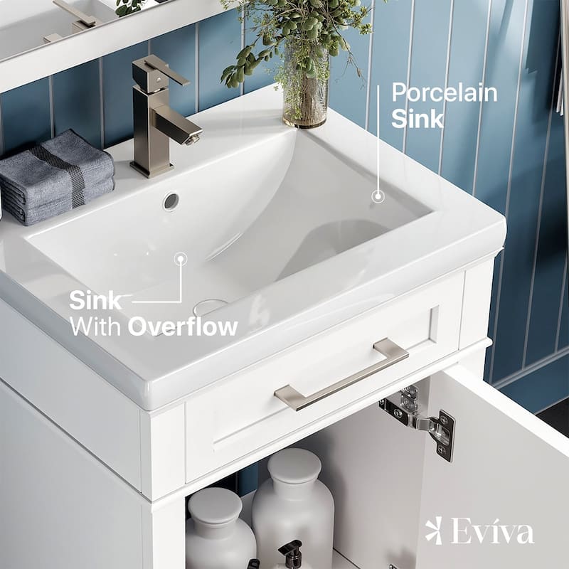 Eviva Garci 24" White Bath Vanity with Porcelain Top & Integrated Sink