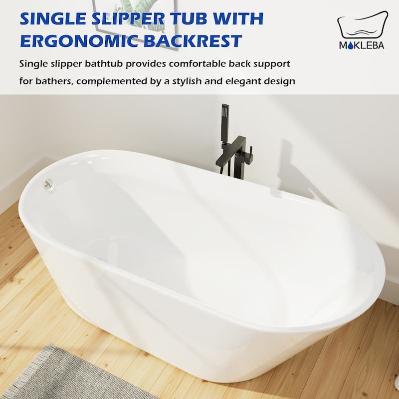 63 in. Acrylic Flatbottom Freestanding Bathtub Soaking with Pop Up Drain