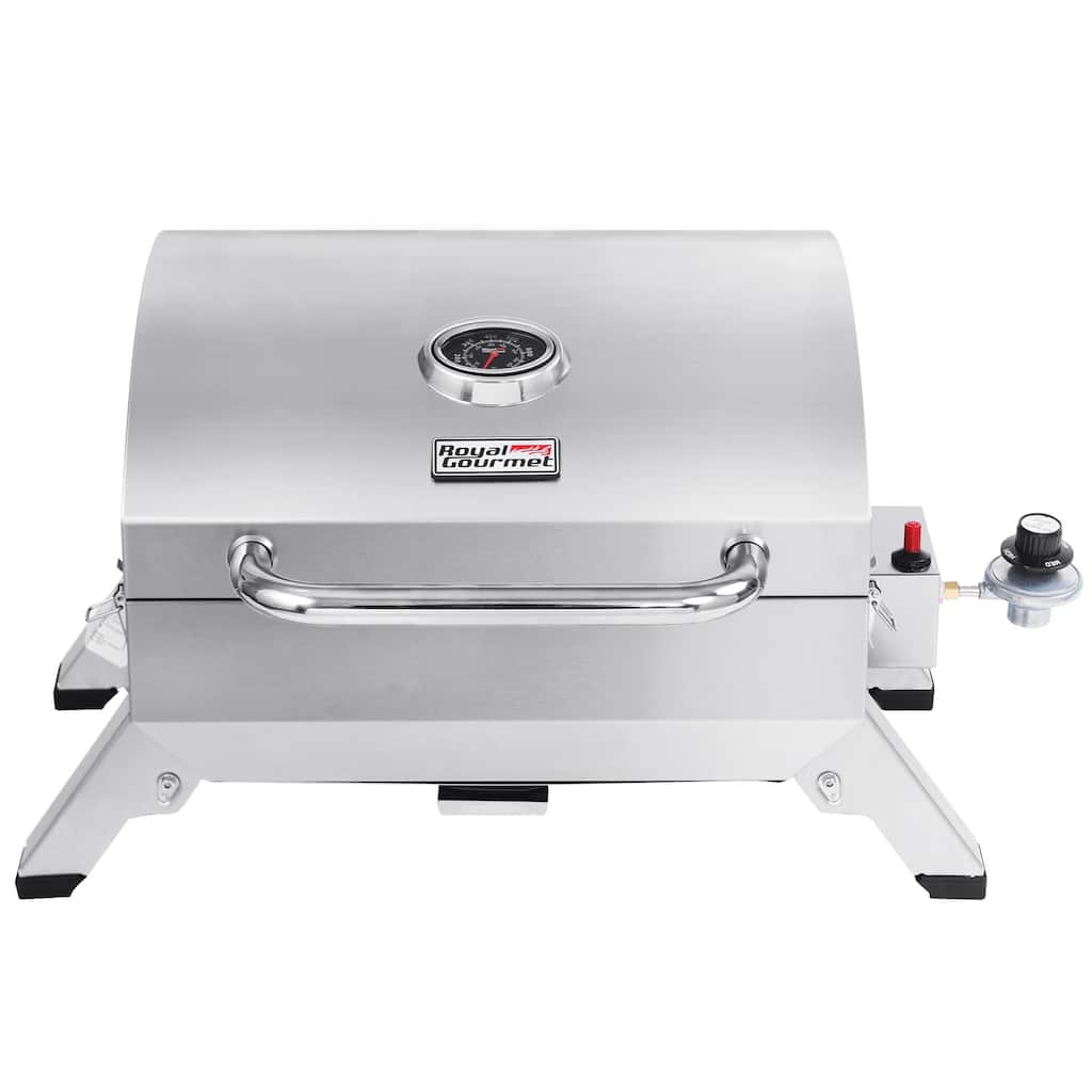 Royal Gourmet Stainless Steel Portable Gas Grill with Folding Legs and Lockable Lid