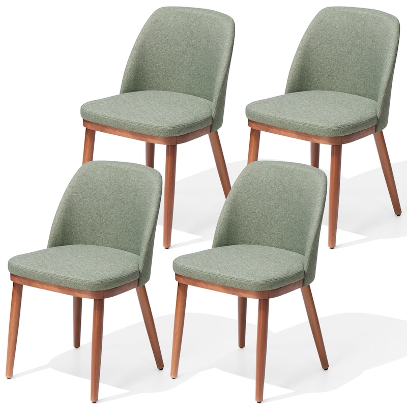 Crestlive Products Upholstered Wood Dining Chairs with Wood Legs - Green - 4PC