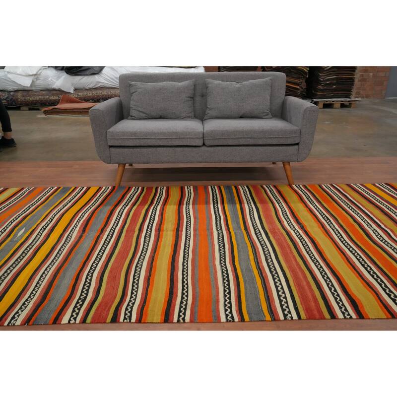 Hand Woven Oriental 100% Wool Carpet Southwestern Tribal Multi-Colored Kilim Area Rug - 11' 0'' X 5' 0''