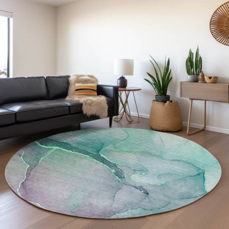 Premium Washable Super Soft Contemporary Abstract Mayfield Rug - Aloe - 8' x 8' - Round