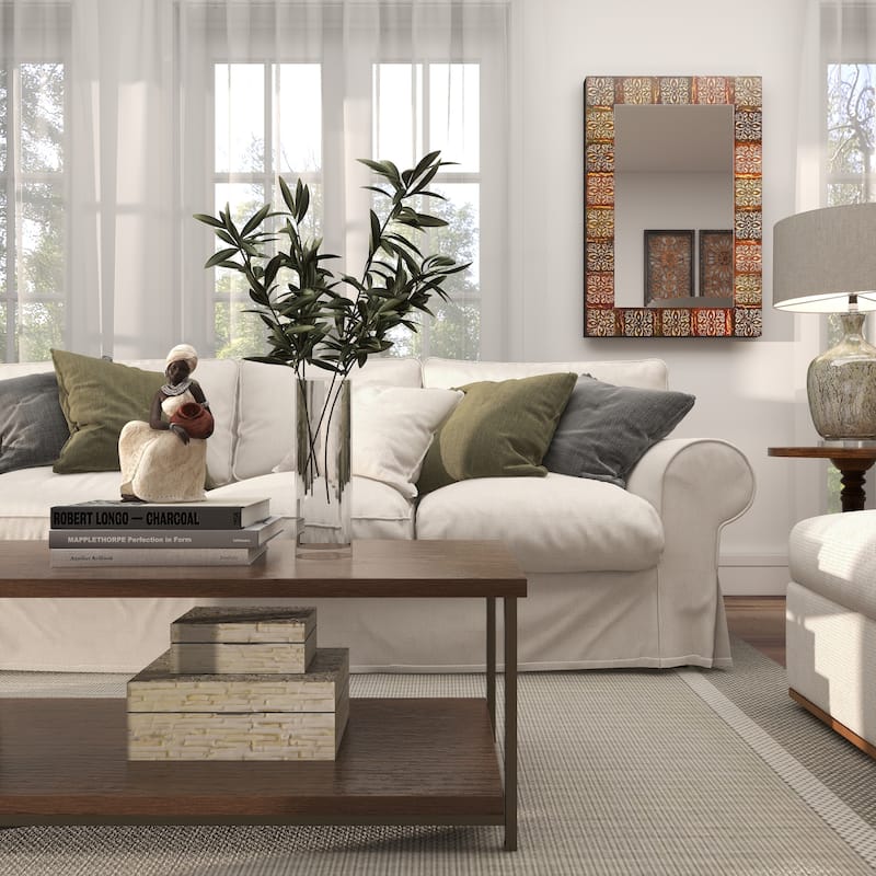 Multi Colored Metal Floral Room Wall Mirror with Embossed Metal