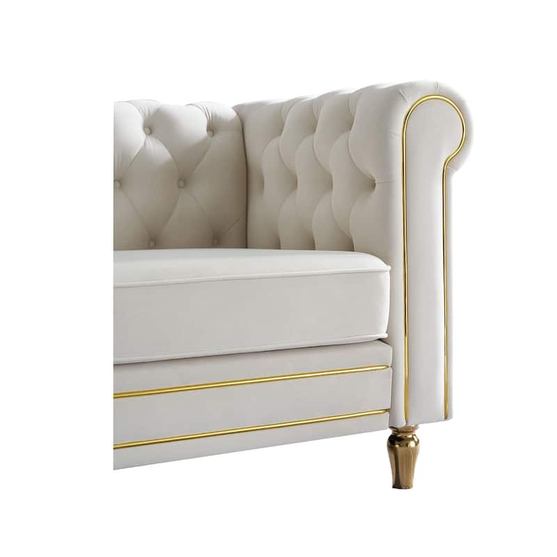 Rolled Arm Chesterfield Velvet Sofa - 84.65" High-Density Foam, Electroplated Legs - Elegant Living Room Accent
