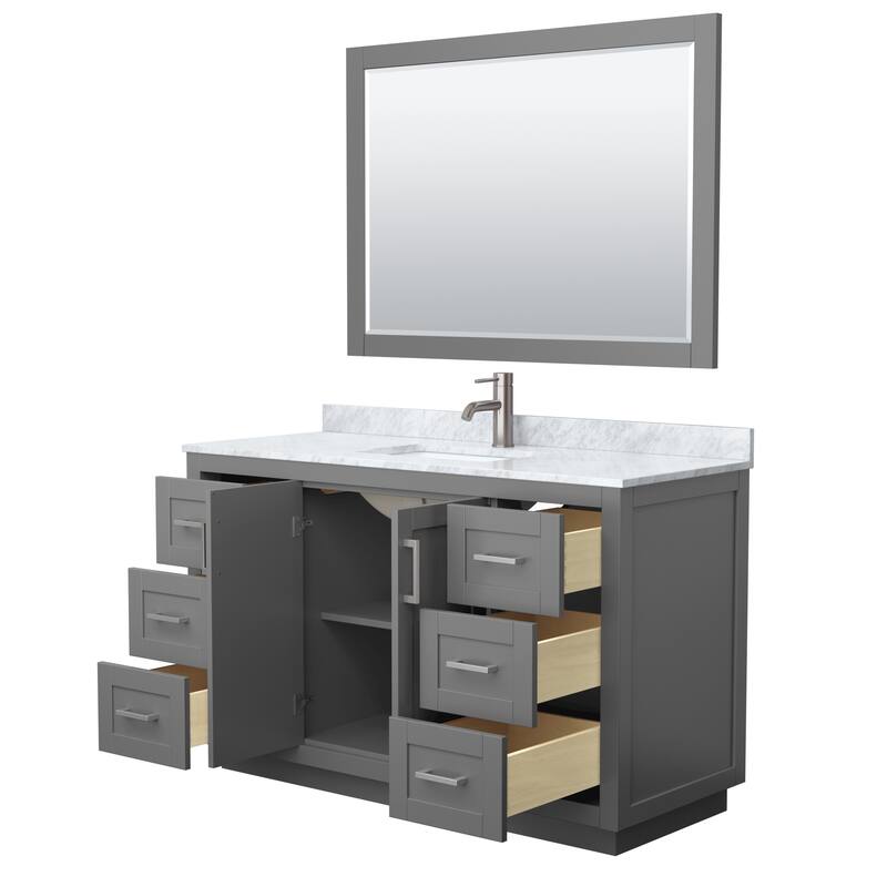 Miranda Single Vanity Set, White Carrara Marble Top, 46-Inch Mirror