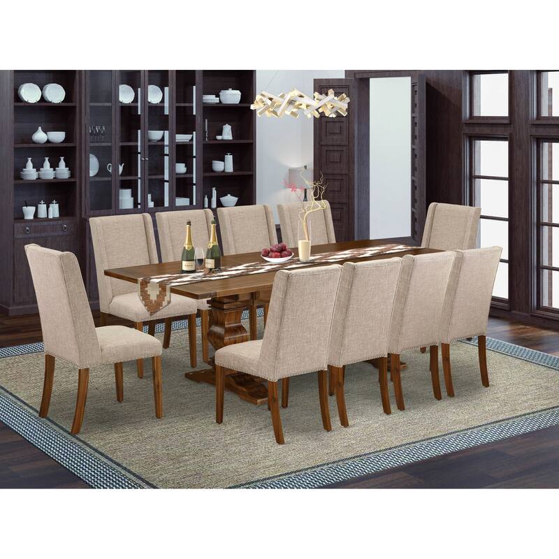 East West Furniture 11 Piece Dinette Set- a Dining Table with Removable Leaf and 10 Linen Fabric Dining Chairs(Finish Options) - LAFL11-88-04