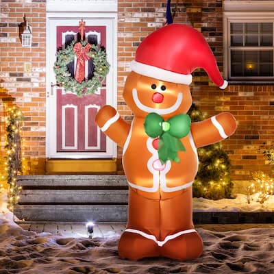 HOMCOM 6' Christmas Gingerbread Man, Large Christmas Inflatable Holiday Decoration, Gingerbread Decorations