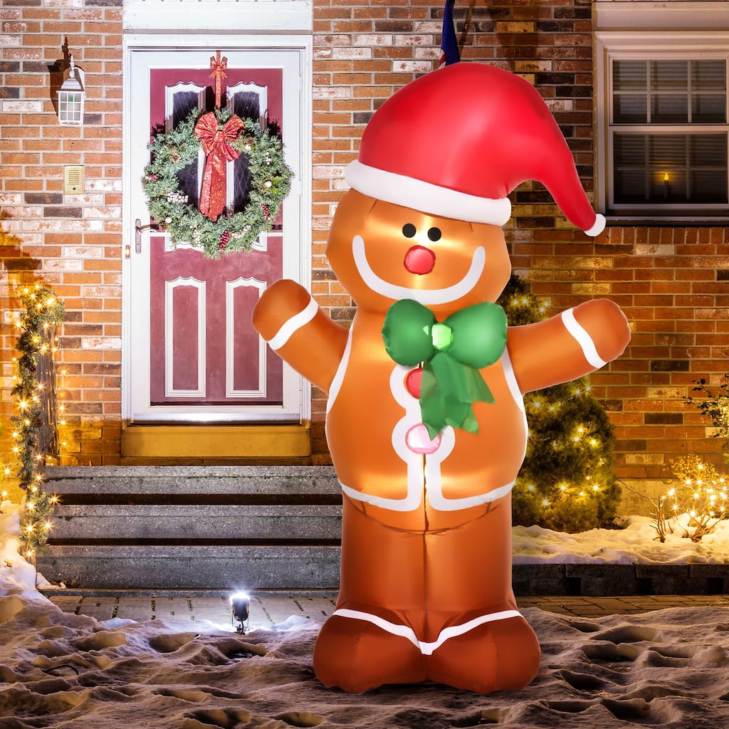 HOMCOM 6' Christmas Gingerbread Man, Large Christmas Inflatable Holiday Decoration, Gingerbread Decorations