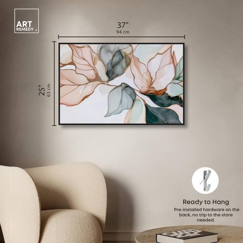 Golden Veined Leaves I Canvas by Art Remedy