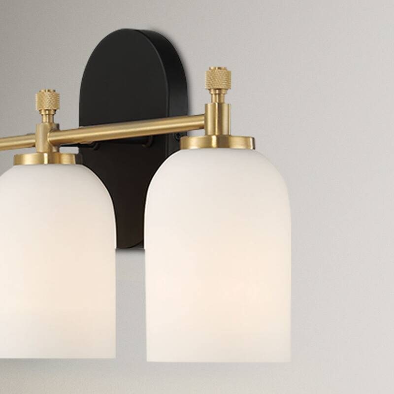 Flac Three-Light Vanity Wall Fixture in Brushed Gold with Frosted Glass Shades