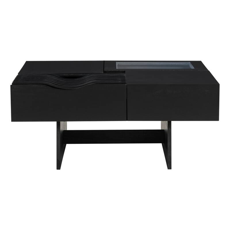 Mid Century Coffee Table with 3 Drawers, 33" Square Wooden Center Table Tea Table with Solid Wood Legs for Living Room
