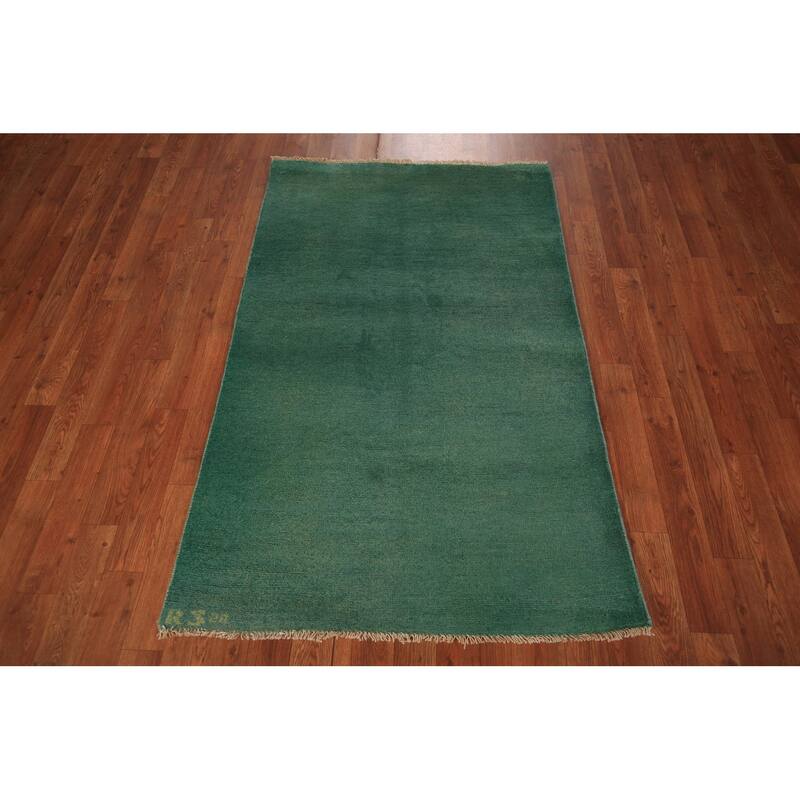 Green Modern Gabbeh Oriental Foyer Rug Hand-Knotted Wool Carpet - 3'1" x 4'10"