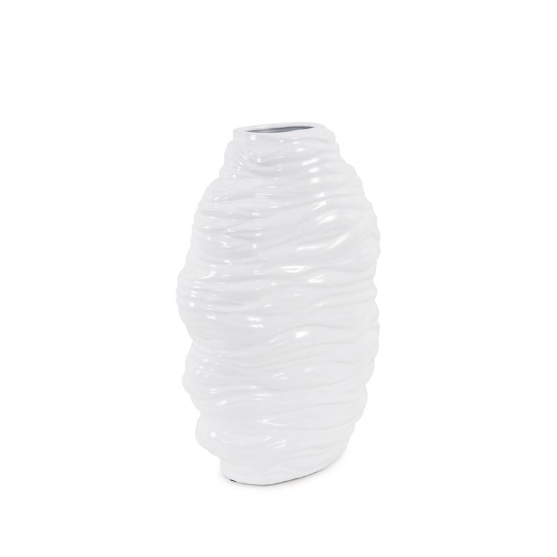 Allan Andrews Hand Finished Glossy White Ceramic Flowing Wave Vase