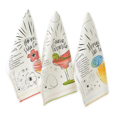 DII Island Tropics Pineapple Embellished Dishtowels Set/3
