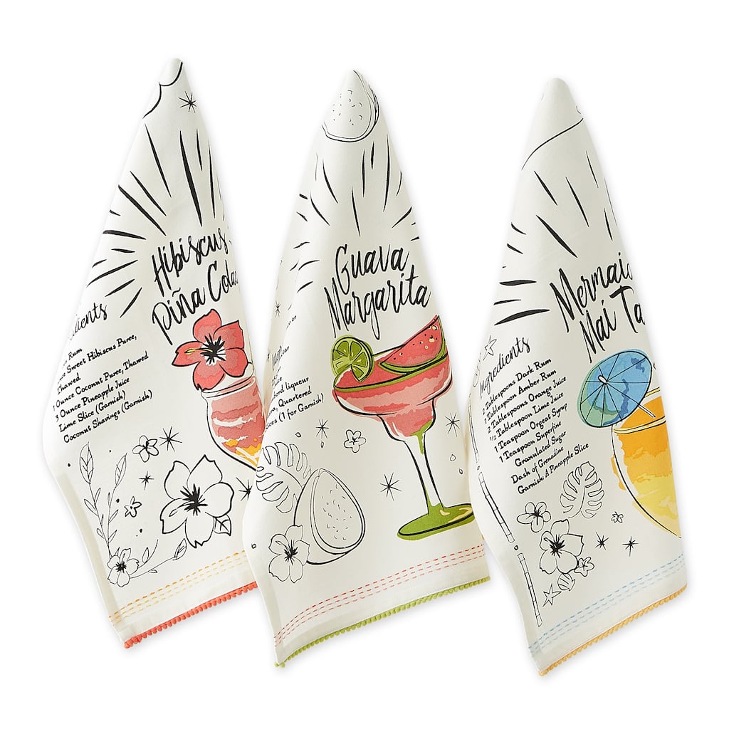 DII Island Tropics Pineapple Embellished Dishtowels Set/3