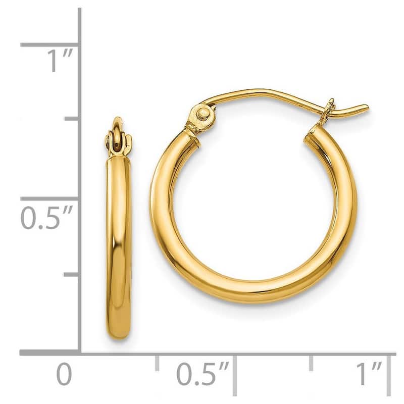 Curata 14k Yellow Gold Polished Lightweight Tube 2x17mm Hoop Earrings