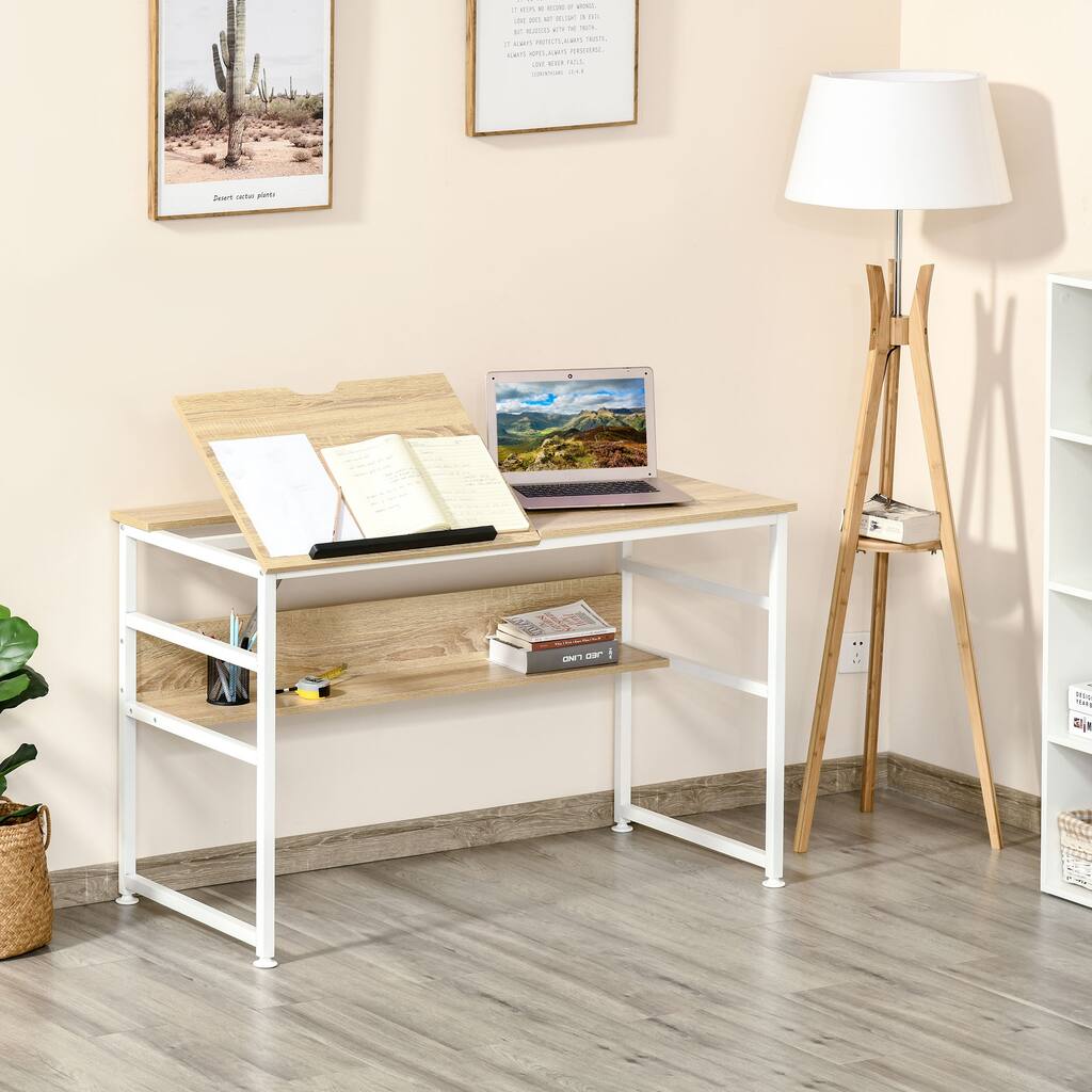 HOMCOM Adjustable Drafting Table Art Desk Drawing Table, Craft Desk Workstation , Multifunctional Writing Desk for Painting