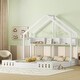 preview thumbnail 1 of 10, Wood Twin Size Platform Beds with House-shaped Design and Built-in Shelves ,Dual Bed Creamy White
