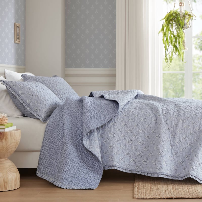 Madison ParK Linwood 3 Piece Ruffle Printed Quilt Set