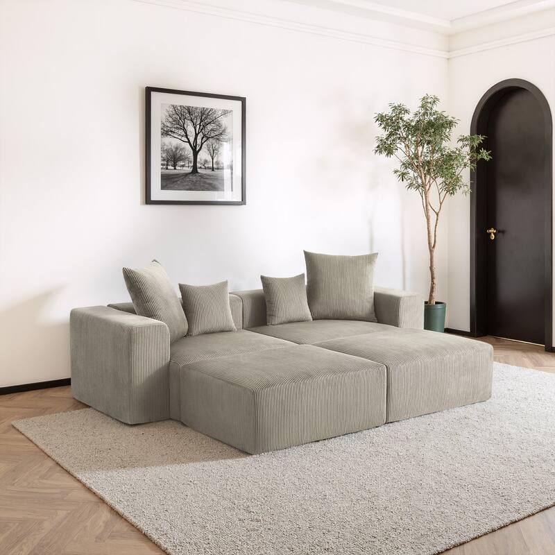 81"W No Assembly Corduroy Modular Sectional Sofa with Ottoman