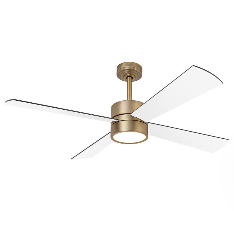 52-inch Natural Brass Plywood Indoor Downrod Mount Ceiling Fan with Integrated LED and Remote Control