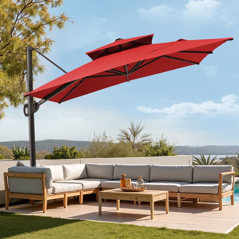 Pellebant Outdoor 9x11FT Patio Cantilever Umbrella Dual Top