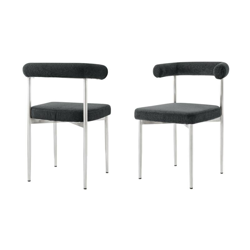 HomeRoots Set of Two Gray And Silver Upholstered Polyester Open Back Dining Side Chairs